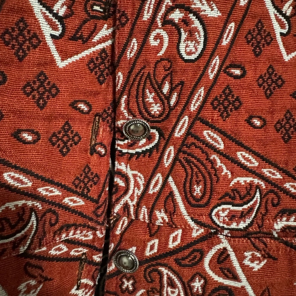 Rare Retro 90s Bandana Print Jacket Rust Red Western maximalist Rodeo small - Picture 13 of 13